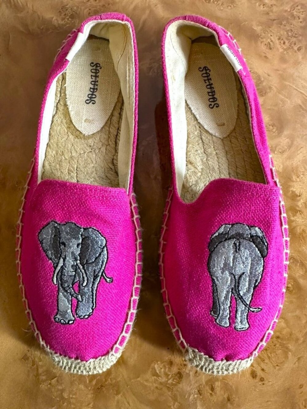 Soludos Pink Embroidered Elephant Canvas Espadrille Flats Women's Size 7
